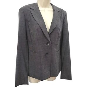Classiques Entier Women’s Grey Wool Herringbone Weave Two Button Blazer Size 12